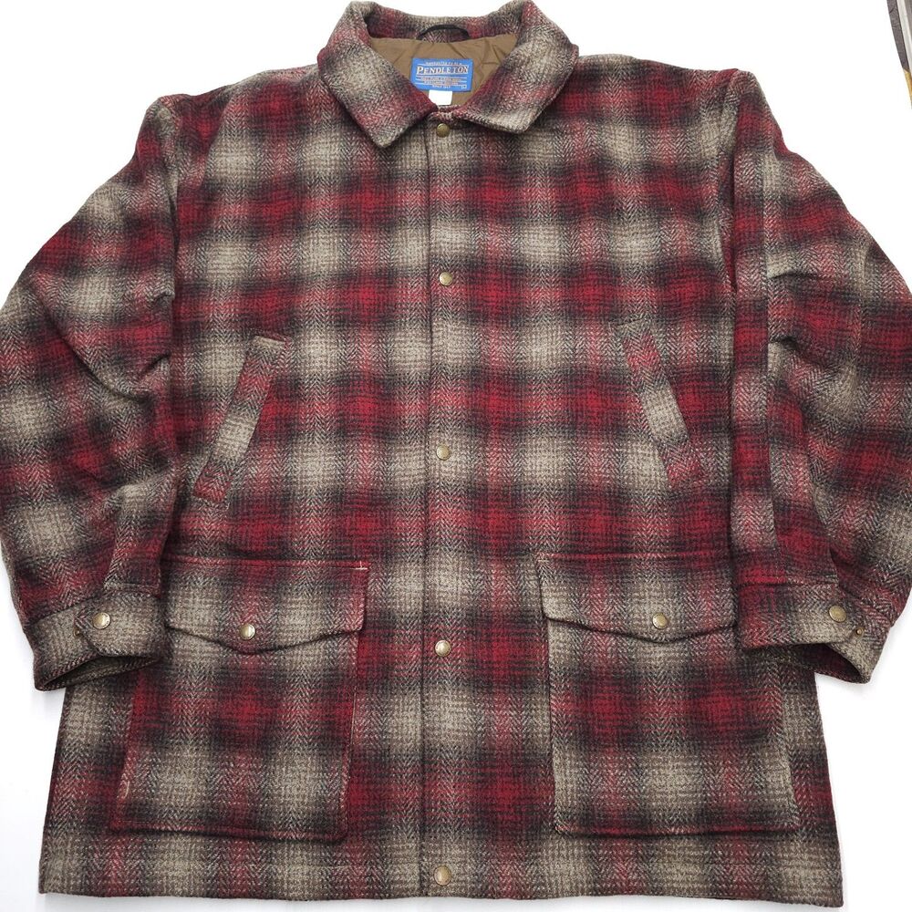 Vintage Pendleton Jacket Mens Large Wool Red Plaid Overcoat - Broken Zipper